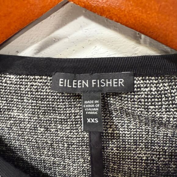 Eileen Fisher Collarless Tweed Crop Jacket Full Zip Italian Ponte Black White XS - Picture 8 of 14